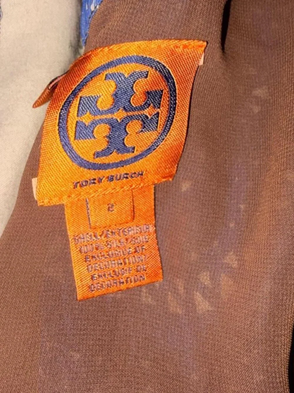 Tory Burch blue and brown circular patterned mini dress